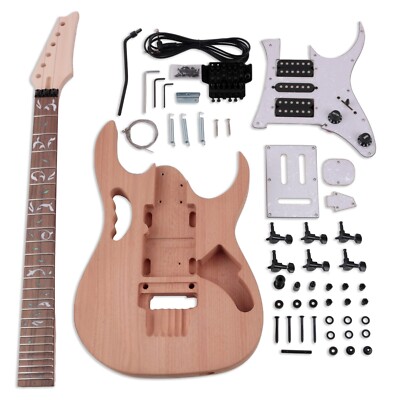 DIY 6  String Electric Guitar Kit Mahogany Body Rosewood Fingerboard Black Part