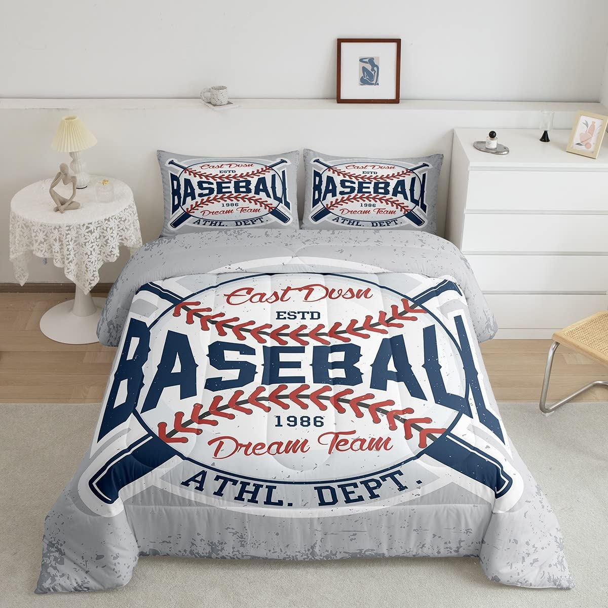 Baseball Comforter Set Vintage Sports Baseball Bedding Set 3Pcs
