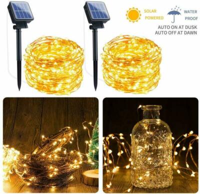 2 Pack 8 Modes 100 LED Solar Fairy Lights Waterproof 39 Ft Copper Wire Lights