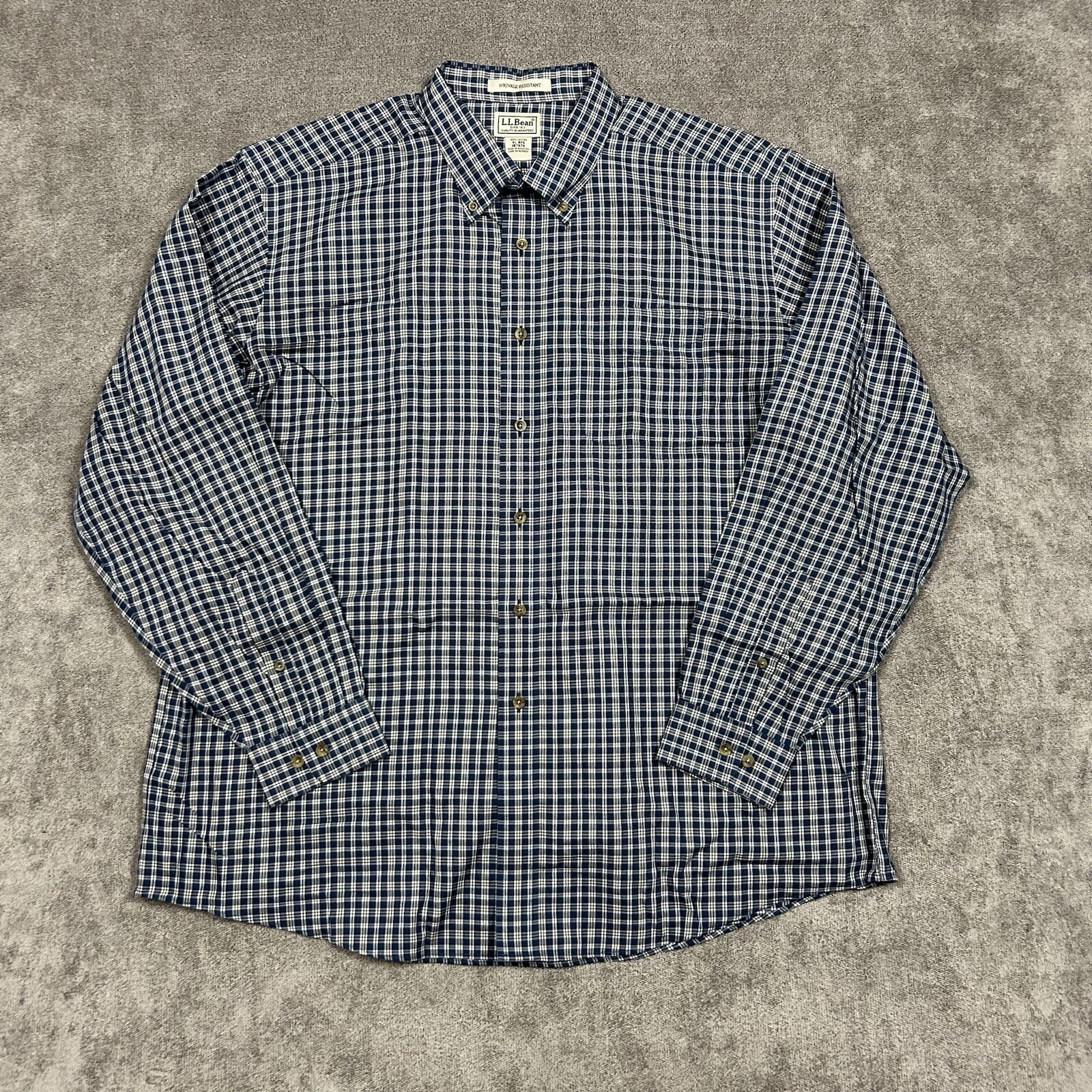 LL Bean Men's XL Regular Fit Blue Check Button-Down Long Sleeve Shirt Business Casual
