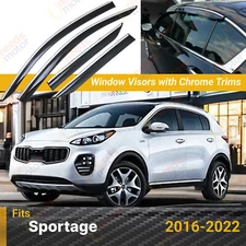 Fits 17-22 Sportage Window Vent Visor Sun Guard Shade Deflectors w/ Chrome Trims