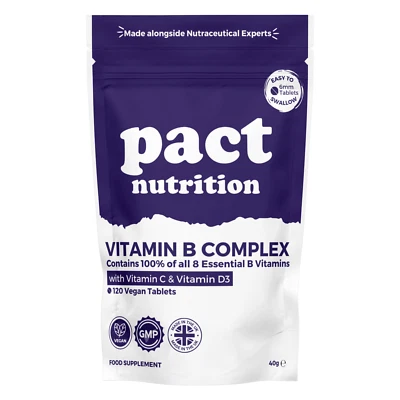 PACT NUTRITION Vitamin B Complex B1, B2, B3, B5, B6, B12, Biotin and Folic acid 120 Tablets