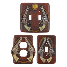 Western Sheriff Rustic Double Pistols Rope Star Wall Plate & Outlet Covers