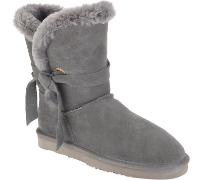 Lamo Water & Stain Resistant Suede Tassel Mid Boots Medora Charcoal Sz 8 M QVC