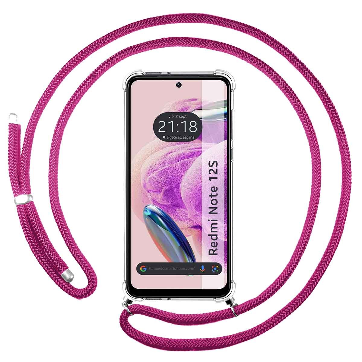 Cover Ciondolo Trasparente per Xiaomi Redmi Note 12S Con Cordino Rosa Fucsia