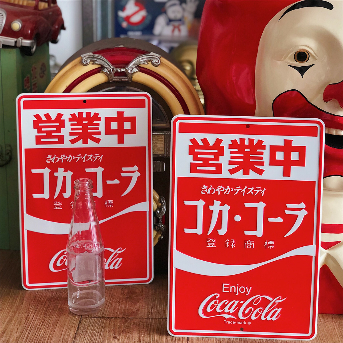 Coca-Cola 丸 看板 2個セット 2 Piece Retro Japanese Coca Cola Metal