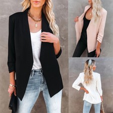 Women's Fall Ruched 3/4 Sleeve Open Front Blazer Jacket Casual Business Blazers