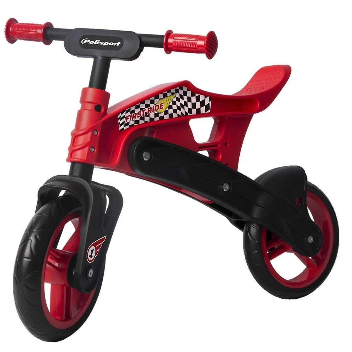 KIDS BALANCE BIKE RED BLACK PLASTIC TRAINING MOTOCROSS MX