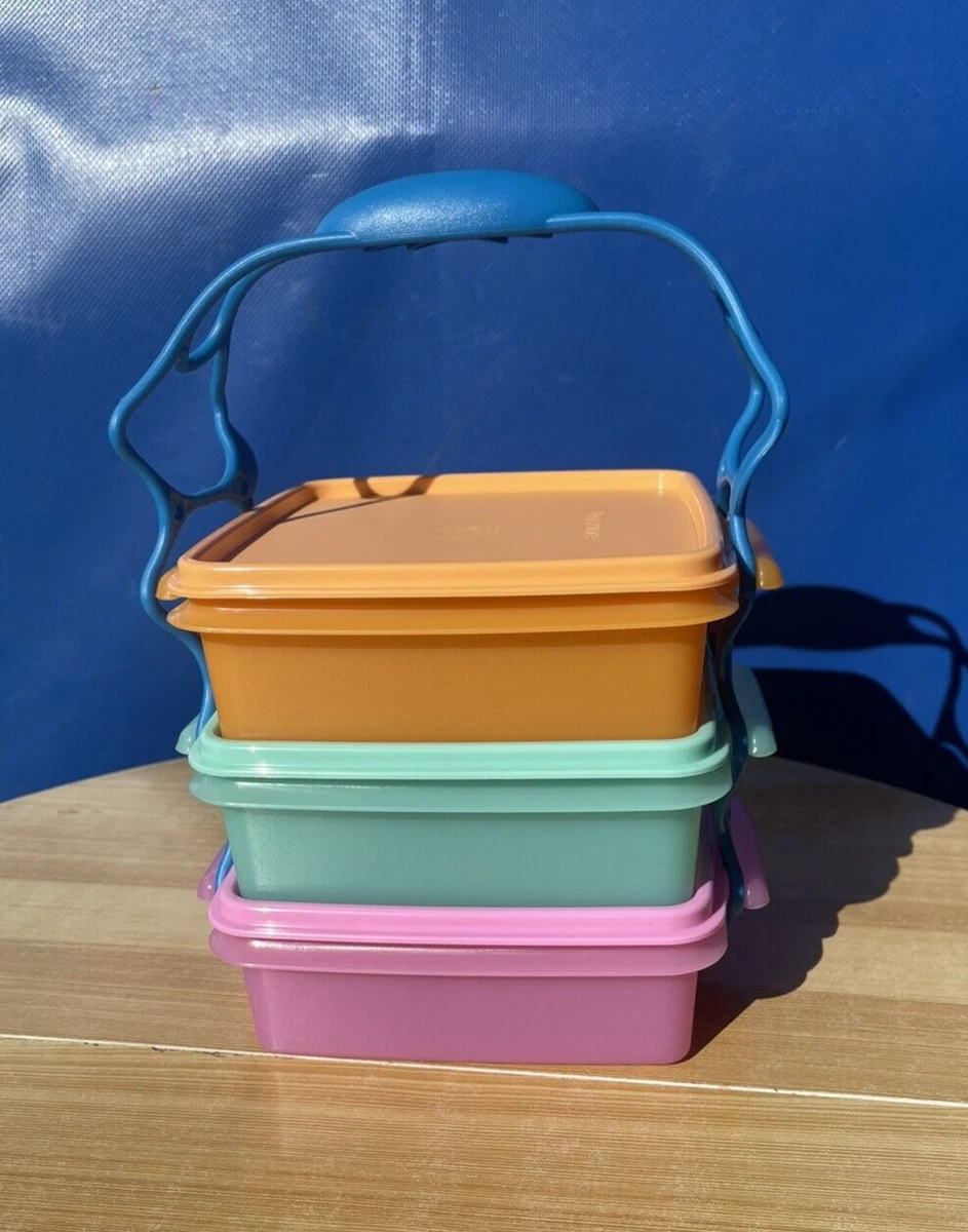 Tupperware Lunch Box Set of 3 Containers With Carry all Handle Multicolor  New