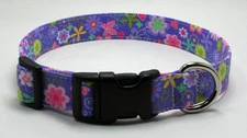 Flowers & Butterflies on Purple Dog Collar Adjustable Handmade Custom Designer