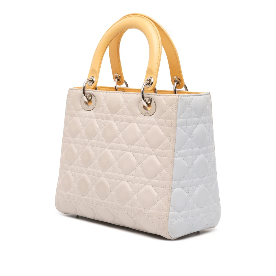 Autenticado Dior Medio Tricolor Piel de Cordero Cannage Dama Dior Marrón Foto 2 de 4