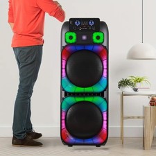 15" Bluetooth Speaker Subwoofer Heavy Bass Sound System Party  2 Wireless Mic