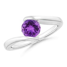 Solitaire Round Shape 6mm Amethyst Bypass Shank Women Ring 925 Sterling Silver