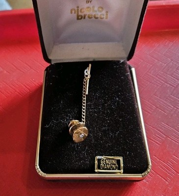 NEW Nicolo Brecci 14 K GOLD FILLED Tie Tac with GENUINE DIAMOND in Box NOS