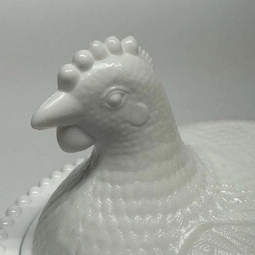 Vintage Milk Glass Hen On Nest Covered Dish