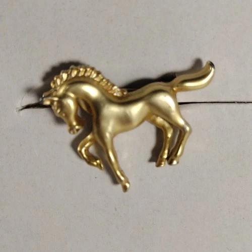 Vintage Gold Tone Horse Brooch | Prancing Pony Pin | Retro Costume Jewelry