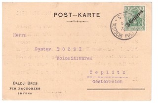 Dt.Post Türkei Mi. 48 EF Smyrna Teplitz / Österreich 6.05.1914