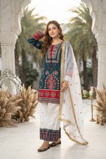 Unique Designer Teal Blue Silk Kurta Palazzo With Dupatta For Women  Girls