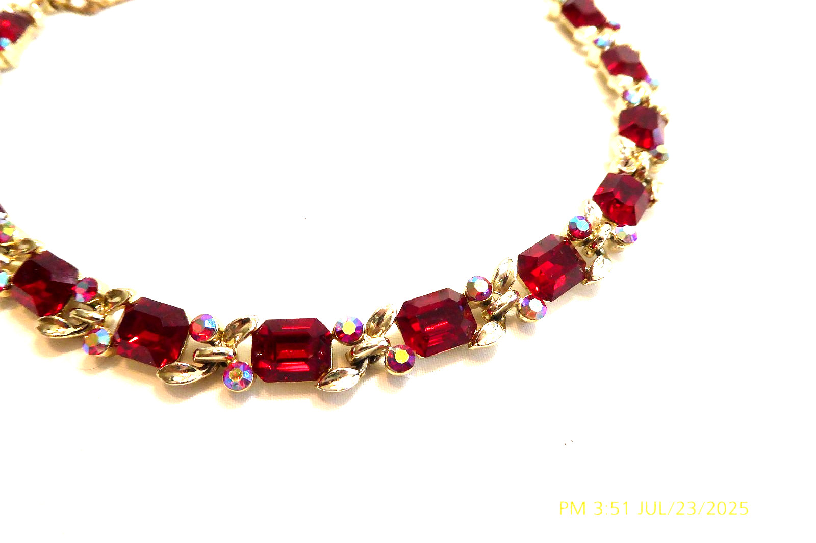 VINTAGE LISNER RUBY RED EMERALD CUT RHINESTONE NE… - image 5