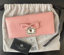 Brighton My Flat In London Pink Pebbled Leather WALLET Bow Rhinestone Retired