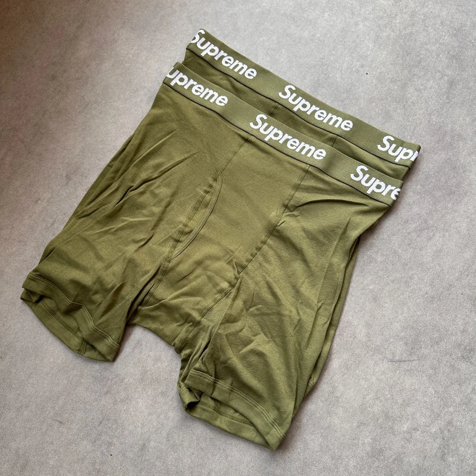 Supreme Boxer Homme Vert Olive Kaki Lot de 2 Coton Sous-vêtement S M L XL Neuf - Photo 3/4