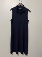 Karen Kane Women’s XL Navy Blue Sleeveless 1/2 Zip Swing Dress Stretch USA
