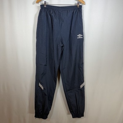 VTG Umbro Pants Mens Small Navy Track Logo Drawstring Zipper Cuffs Running 90s