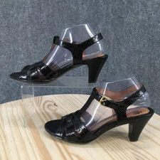 Sofft Womens 9.5N Black Leather Strappy Heels Croc Pattern Slingback Sandals