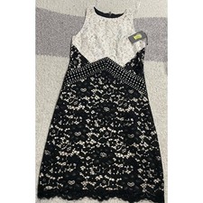 NWT Vince Camuto Womens 0 Sleeveless Eyelet Cocktail Dress Black White MSRP $168