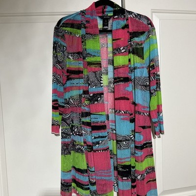 Ali Miles Women s Cardigan XL Multicolor Abstract Floral Open Front 3/4 Sleeve