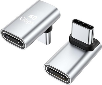 AreMe 90 Degree USB-C Male to Female Adapter, 2 Pack Right Angle 100W Silver 
