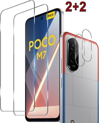 2x Schutzglas + 2x Kameraschutz für Xiaomi POCO M7 4G Panzerfolie Glas Full 9H