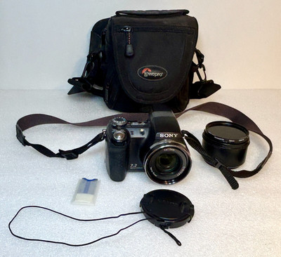 Sony Cyber-shot DSC-H5 7.2MP Camera Carl Zeiss 12x Zoom w/ Case & Filter WORKING