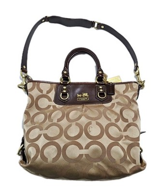 Coach Julianne Op Art Julien Tote Bag Satchel F0869-12963 Tan Gold Leather 