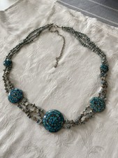 Vintage Artesian Blue Stone Inlaid Silver tone Conchology Chain Link Belt