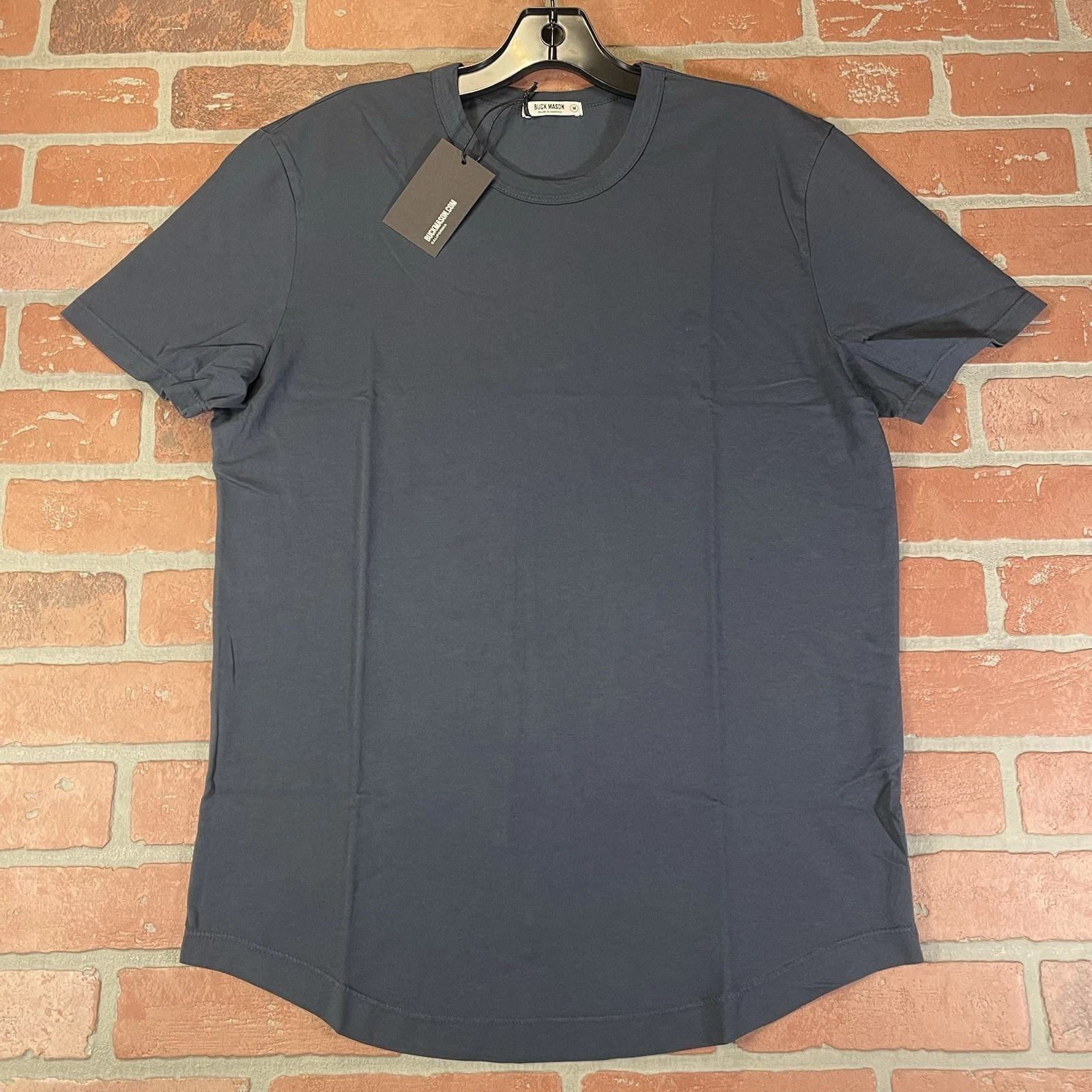 Buck Mason Curved Hem Pima Cotton Crew Tee Shirt Mens Medium Ink Blue USA NWT