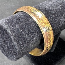 Vintage Armreif Messing Goldfarben Blumen Muster Floral Boho Armspange Ø 6,5cm