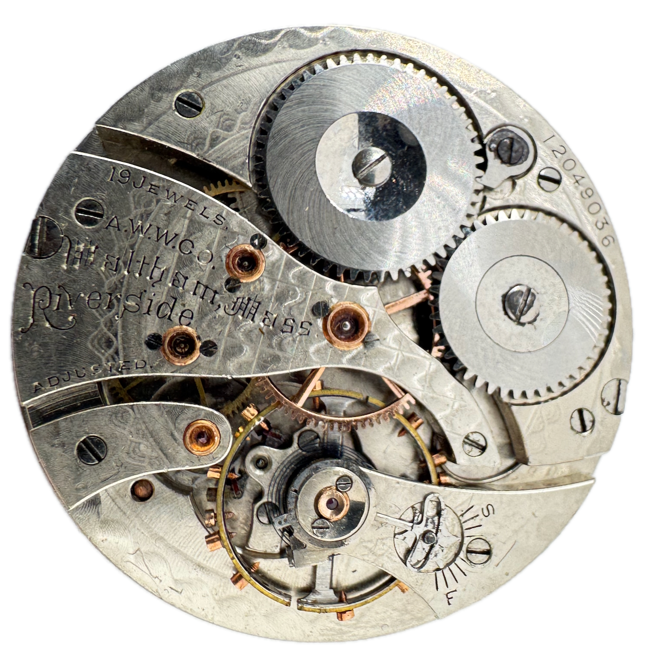 Antique 12s 1902 Waltham Checkerboard 19 Jewel Pocket Watch Movement Riverside