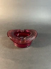 Red Glass Ashtray Toothpick Holder 1.75” Tall