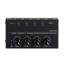 4 Channels 12V Black Mini Stereo Headphone Ultra-Compact Audio Amplifier