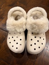 NEW CROCS Bae Line Faux Fur Fleece Clog 211753-160 STUCCO PLATFORM WOMEN 10 NWT