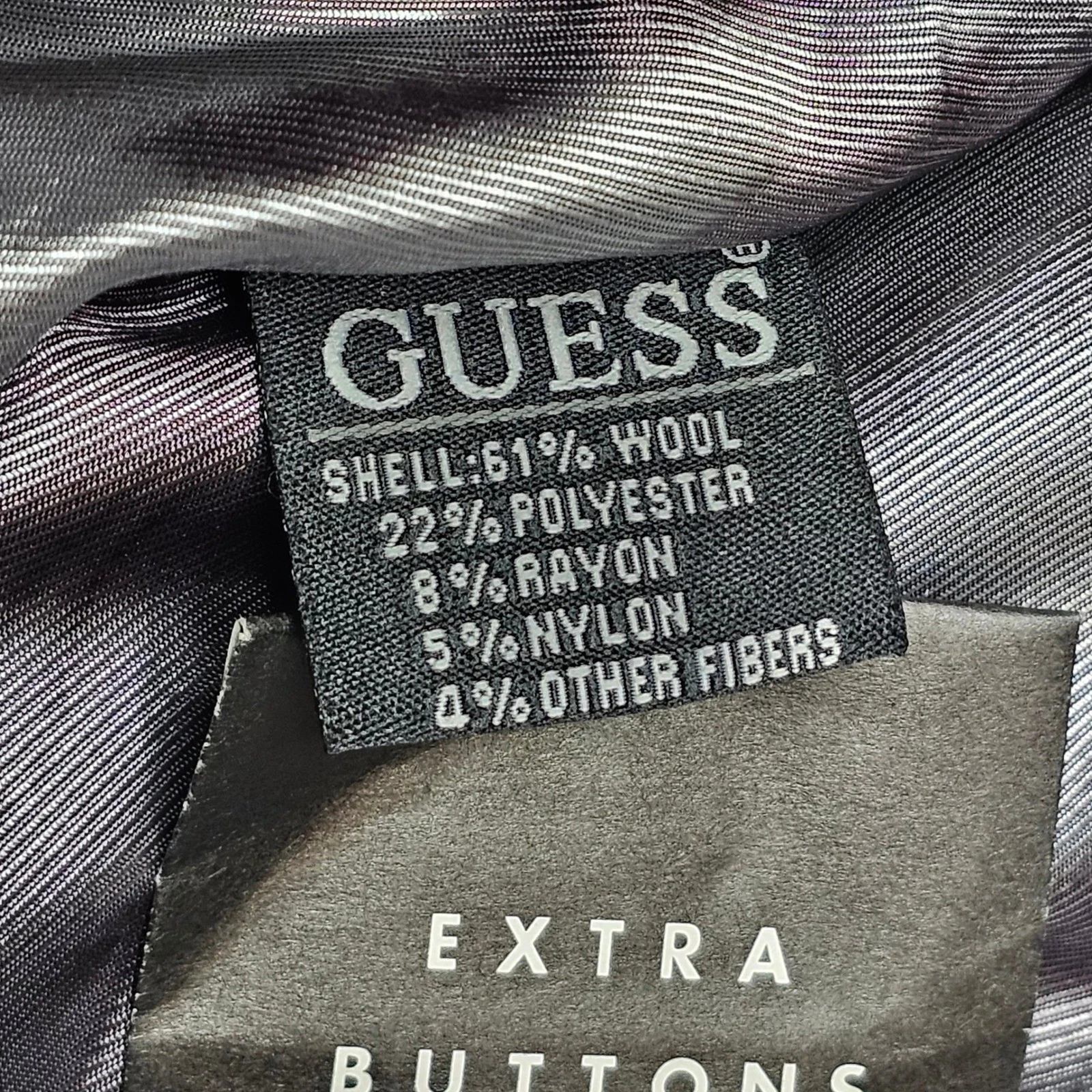 Guess Men XL Peacoat Black Wool Blend Double Breasted Zipper Bib M04110AB944 - product detail image 9