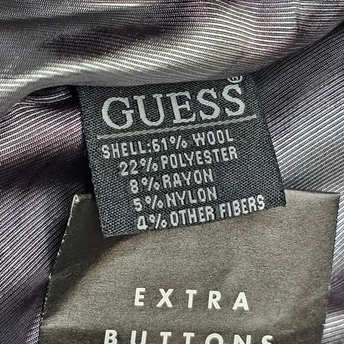 Guess Men XL Peacoat Black Wool Blend Double Breasted Zipper Bib M04110AB944 image 9