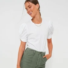 Tuckernuck Vesty Short Sleeve Top Size Medium White Cotton Crew Pomander Place