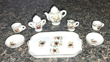 Vtg Miniature Tea Set 10 Piece Dollhouse Pico In Occupied Japan Floral GoldTrim