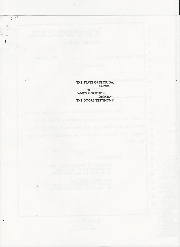 Jim Morrison - Copy of Transcript Trial in Miami on 09/17/1970 - The Doors - Image 2 of 4