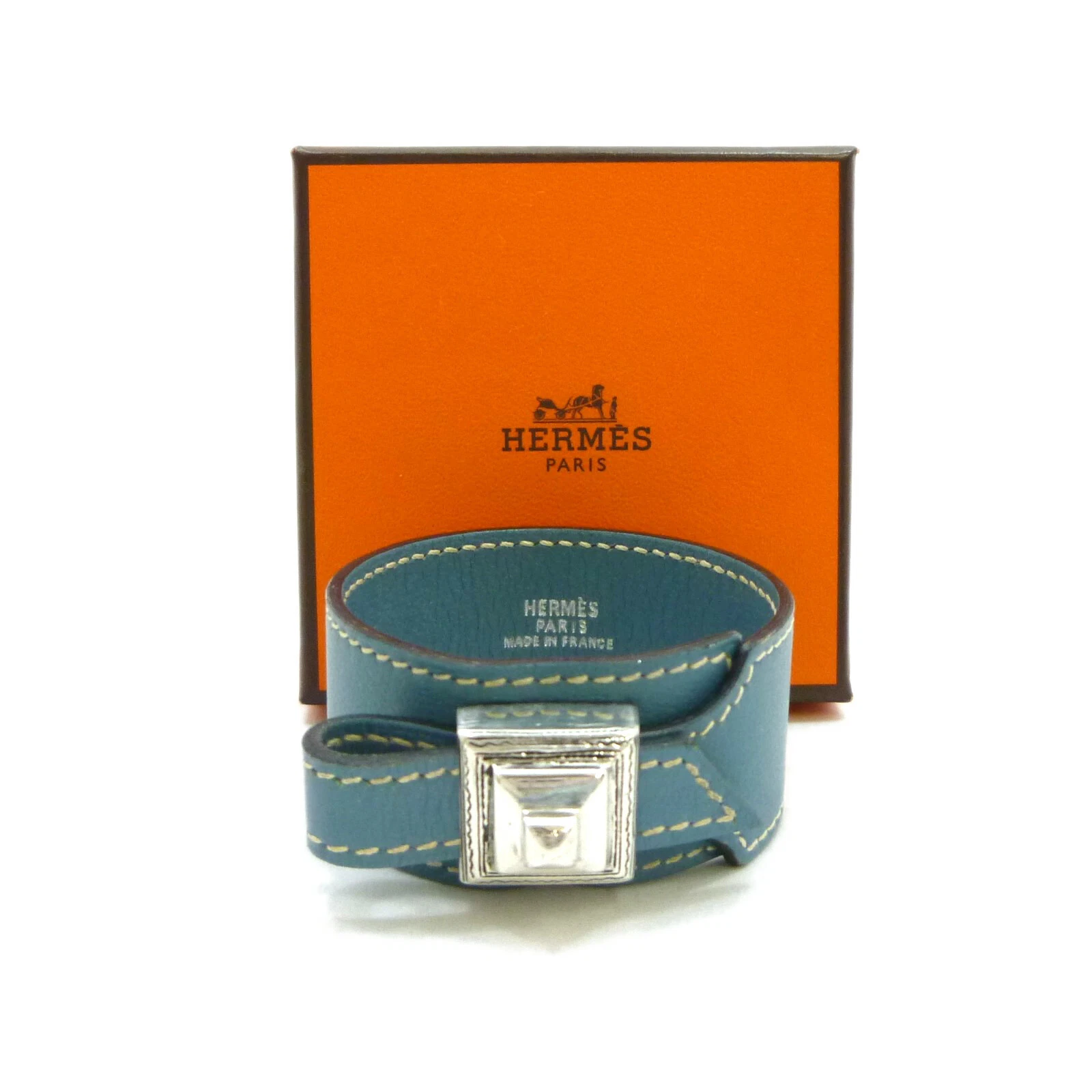 HERMÈS Autentico Bracciale Touareg HERMES Artemis Pelle Blu B in Quadrato #S405012
