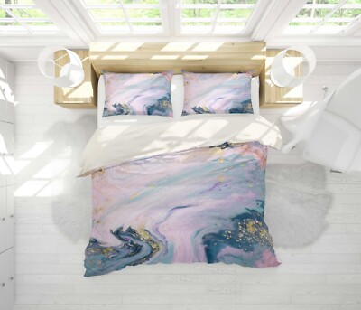 3D Purple Gold Texture Marble Quilt Cover Set Bedding Sets Pillowcases Queen