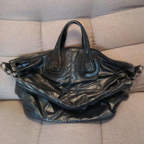 Givenchy Nightingale Black 2WAY Handbag Shoulder Bag Leather Logo Authentic