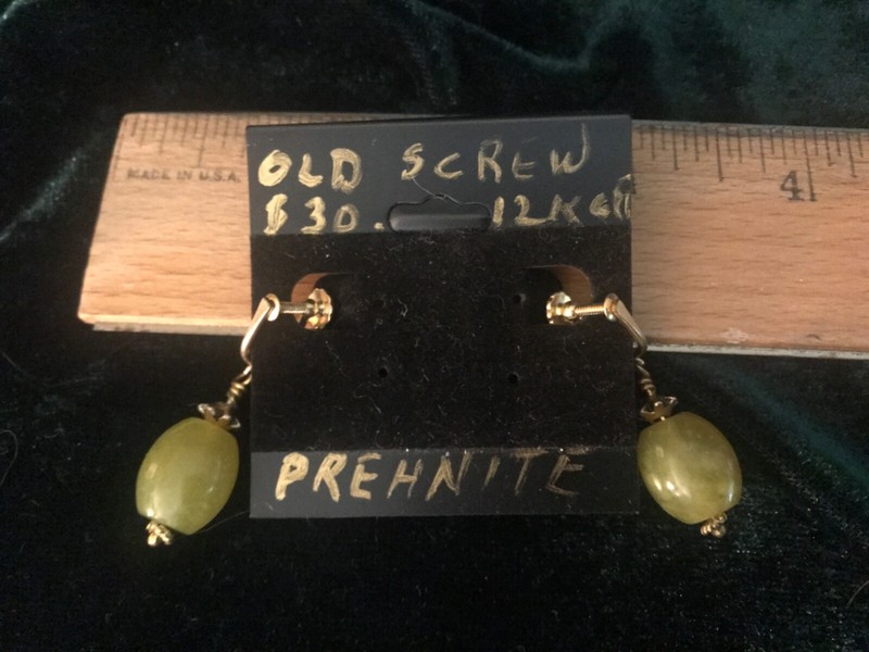 Vintage 14 kt. GF earrings Lt. Green Prehnite Stones,Screw back,With giftBOX,E45